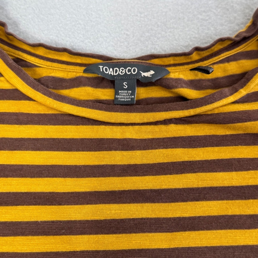 Toad&Co Striped Dress Size S Long Sleeve Organic Cotton Earthy Mustard Brown - Picture 3 of 10